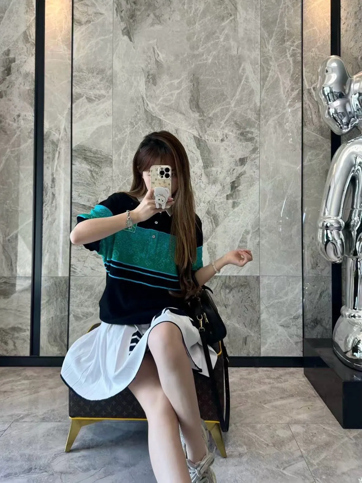 Louis Vuitton/Louis Vuitton 25ss gradient old flower jacquard color block knitted Polo short sleeves